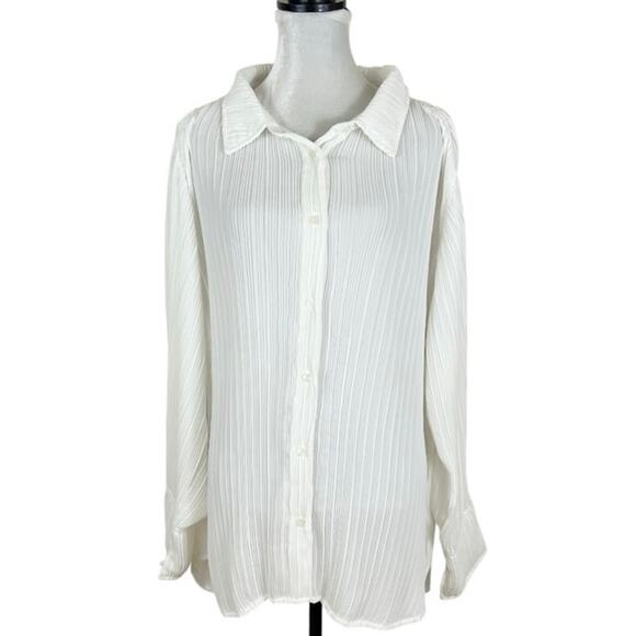 Good American Always Fits Plisse Button Down Shirt in White Size 5/6 1XL 2XL NWT - Picture 2 of 10